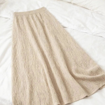 Choice Luxury Women 100% Cashmere Skirt Pleated Mid-Calf Skirt Spring Autumn Office Lady Grace Style A-Skirt Cashmere Knitwear PlatiNum