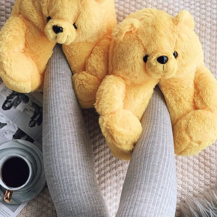 Cute Teddy Bear Plush Winter Slippers, Wrapped Heel Funny Indoor Floor Shoes, Women Gift, Warm Soft Cartoon Fluffy Animal Slippe