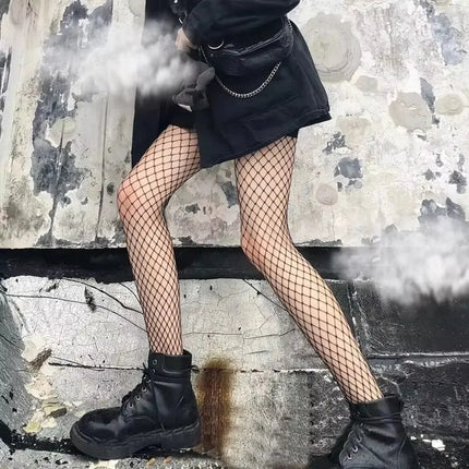 Donne sexy a vita alta calze a rete maglia club collant collant maglia rete collant jeans strappati partita calzini lunghi lingerie calda