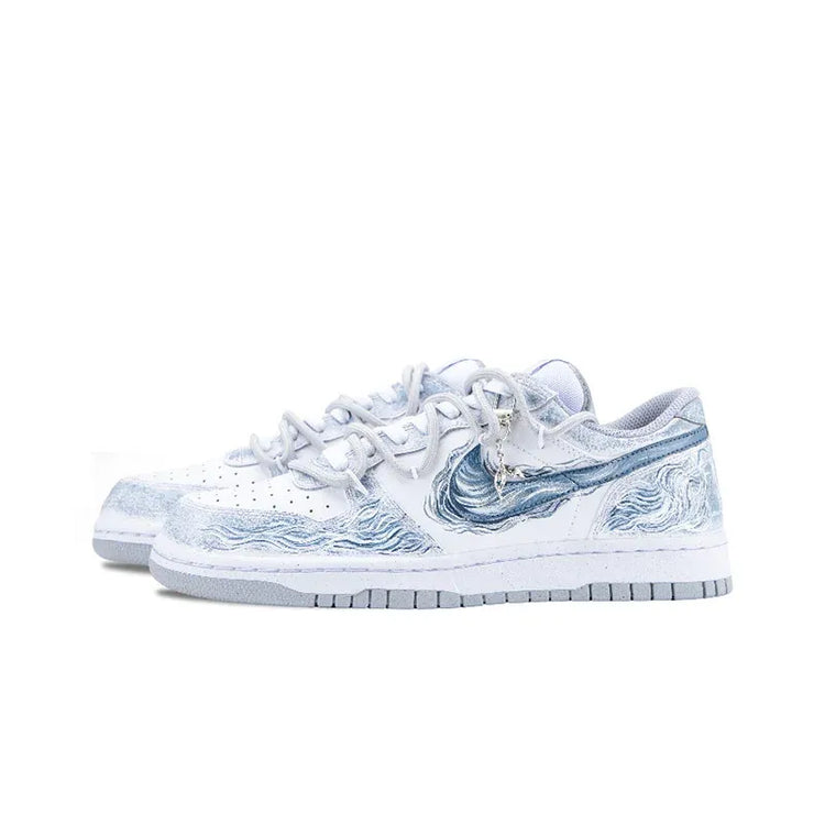 Custom Sneakers Nike Big "Tide Wave & Cloud" Chinese Ink Graffiti Retro Low-Top Men's Skate Shoes