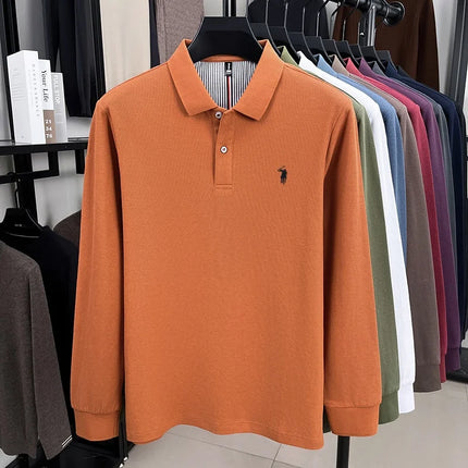 100% pure cotton autumn and winter men's sports fashion brand embroidered pony long-sleeved POLO business casual T-shirt