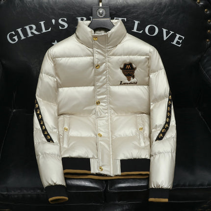 Winter White Duck Down Jacket Men's Light Luxury Trendy Leather Windproof Warm Down Jacket Men Brand Clothes Casual Puffer Coat