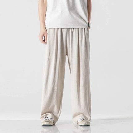 Pantaloni da uomo in cotone e lino, comodi, traspiranti, con elastico in vita, pantaloni da uomo in tinta unita, casual, stile Harajuku, pantaloni larghi a gamba dritta
