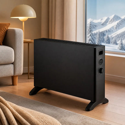 2000W Electric Convector Heater for Home, Portable Heater with Adjustable Thermostat and 2 Power Levels, Coverage of 20-32m², Durable Metal Body, White and Black