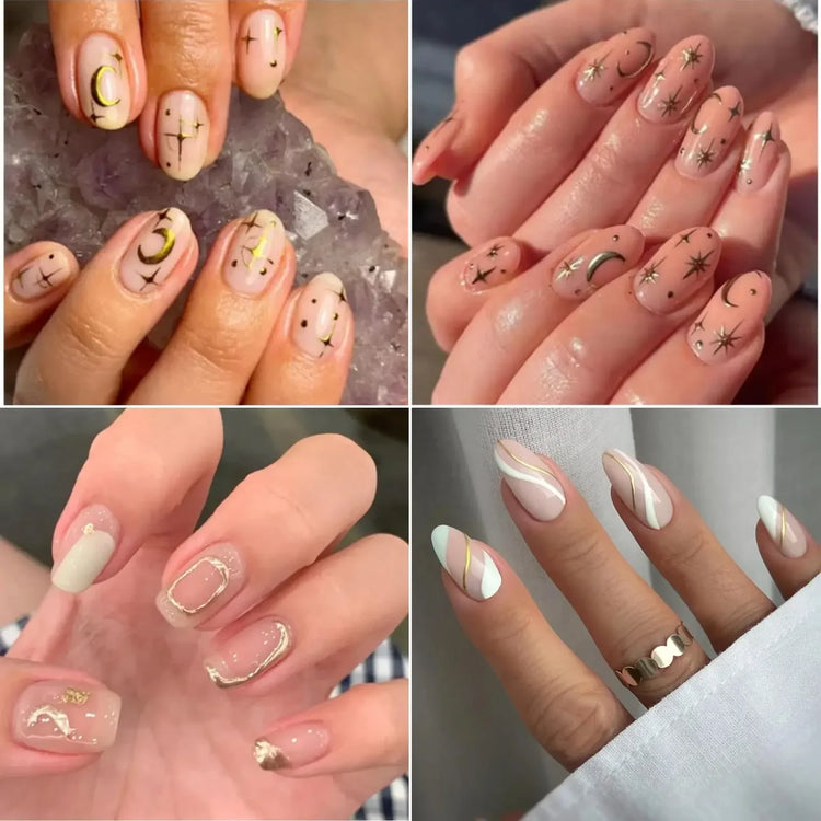 30 Sheets Gold Nail Art Stickers 3D Self‑Adhesive Nail Decals Gold Line Star Nail Stickers for Acrylic Nails Gold Leaf