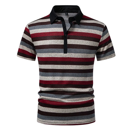 Men's Summer Short Sleeve Polo Shirts, Striped Lapel Collar T-shirts, T19