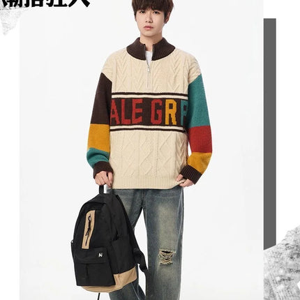 Autumn/winter Fashion Trend Retro Sports Thickened Warm Knitted Sweater Men's Loose Comfortable Large Size High Quality Sweater