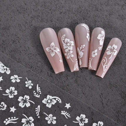 1pc 3D Hibiscus Flowers Nail Sticker White Black Flower Petals Adhesive Decals Pink Golden Floral Slider For Nail Art Decoration