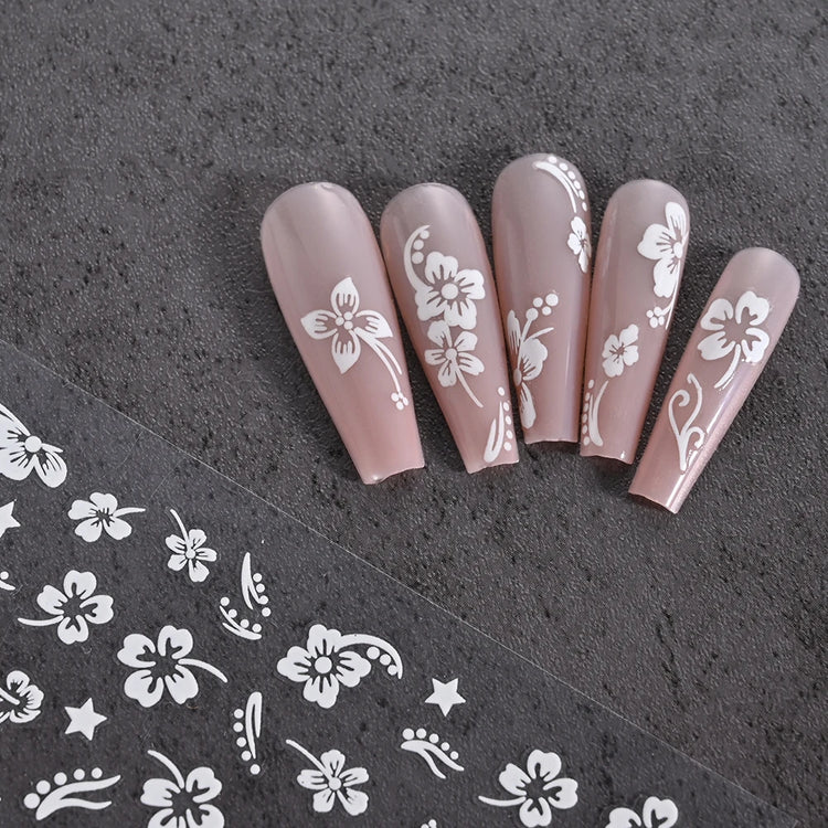 1pc 3D Hibiscus Flowers Nail Sticker White Black Flower Petals Adhesive Decals Pink Golden Floral Slider For Nail Art Decoration