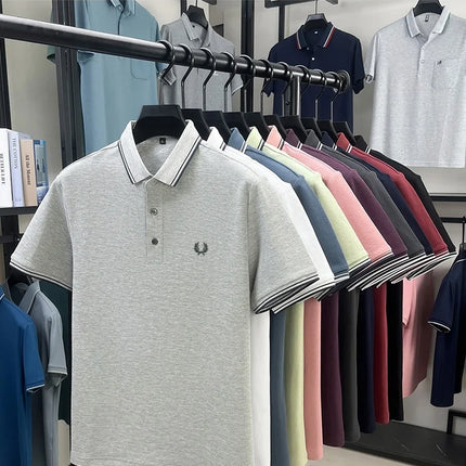 New men's short-sleeved polo shirt, 100% pure cotton, embroidered, fashionable, breathable, comfortable, and versatile.