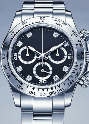 Orologi Meccanici Automatici di Lusso da Uomo 40mm, Cinturino in Acciaio Inossidabile Spazzolato, Elegante Quadrante Panda Nero Blu, Luminoso a Lunga Durata