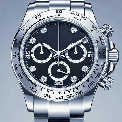 Orologi Meccanici Automatici di Lusso da Uomo 40mm, Cinturino in Acciaio Inossidabile Spazzolato, Elegante Quadrante Panda Nero Blu, Luminoso a Lunga Durata