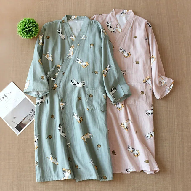 Pigiama kimono in stile giapponese estate nuovo pigiama di garza di cotone 100% camicia da notte da donna SPA yukata homewear pigiama lungo da donna