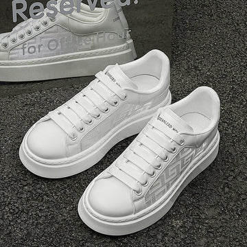 Big Size Men Platform Skate Sneakers Faux Leather Thick Sole White Business Casual Walking Footwear Zapatillas Hombre