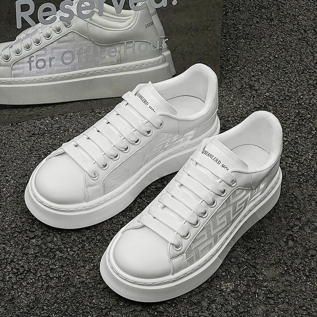 Big Size Men Platform Skate Sneakers Faux Leather Thick Sole White Business Casual Walking Footwear Zapatillas Hombre