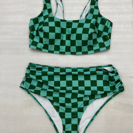 Costume da bagno taglie forti 2026 da donna, bikini sportivo a vita alta stampato, per nuotare, 5XL PlatiNum