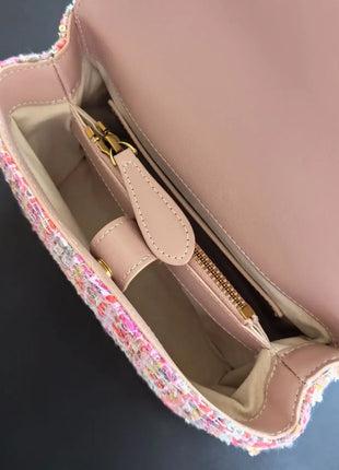 Nuova Borsa a Tracolla/Crossbody da Donna 2026 Ispirata a Pinko in Tweed con Cigno, in Vera Pelle