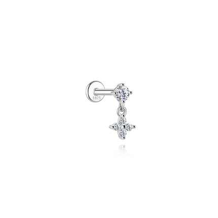 AIDE 1PC Sparkling Moissanite Piercing Stud Earrings 925 Sterling Silver Shining Circle Earring For Women Ear Bone Earring Jewel PlatiNum
