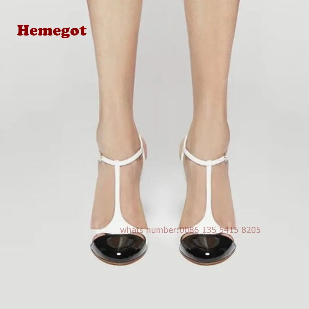 Two Tone T-Straps Women's Sandals Round Toe Cut Out Buckle Slingback High Heels Stiletto Summer Sandals Splicing Elegant Shoes