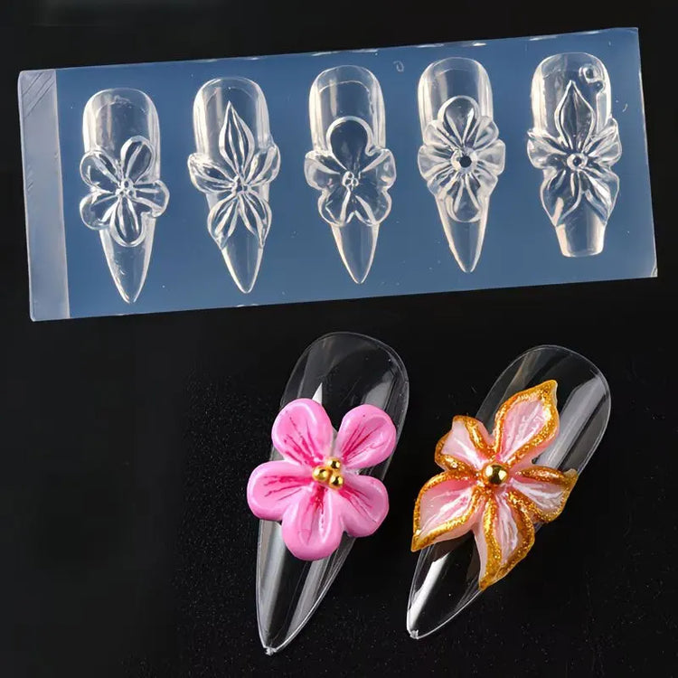 3D Flower Silicone Nail Mold Lily & Hibiscus Petals Carving Template Gel Polish Stencils for Spring Summer Manicure Decor 2027