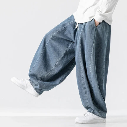Pantaloni casual da uomo Jeans in stile giapponese Pantaloni larghi da uomo Hip Hop Lanterna Streetwear Pantaloni da uomo in denim oversize a gamba larga