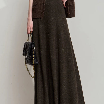 AMII Knitted Skirts For Women 2025 Autumn New Gentle A-line Long Skirt Loose Solid Color Elegant Versatile Woman Clothes12553045 PlatiNum