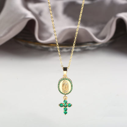 Bracciale di alta qualità Collana con ciondolo croce Vergine Maria con zirconi classici per accessori di gioielli religiosi per feste da donna e ragazza