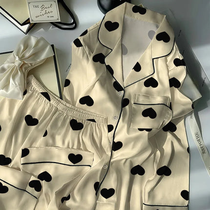 Pigiama da donna in due pezzi a maniche lunghe, leggero, di lusso, di alto valore, amore, seta ghiacciata, sensazione di freschezza, primavera ed estate
