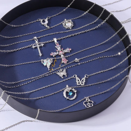 Y2K Crystal Butterfly Heart Necklace Fashion Kpop Shiny Clavicle Chain Necklaces for Women Girls New Trend Party Gifts Jewelry PlatiNum