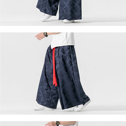 Pantaloni da uomo Kimono allentato Samurai Pantaloni con stampa floreale scura Stile giapponese Pantaloni larghi casual alla moda comodi Taglie forti 3XL