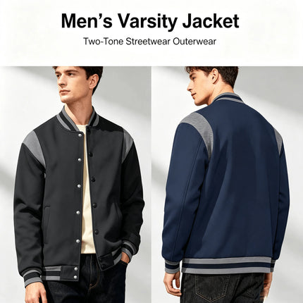 Men Color Block Varsity Jacket Fleece Lined Long Sleeve Button Baseball Coat Retro Swag Streetwear Casual Outerwear Y2K Clothes