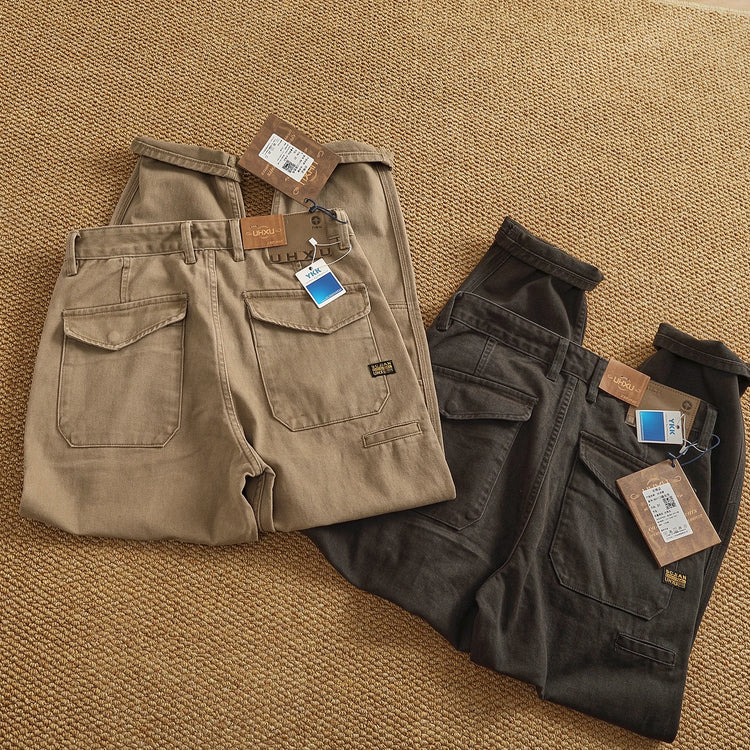 Autumn And Winter New American Retro 100% Cotton Multi-pocketed Washed Old Straight Casual Pants Loose Fashion Cargo Trousers