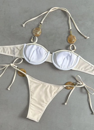 Micro Bikini 2026 Push Up Donna Costumi da Bagno Sexy Set Bikini String Thong Biquini Monokini Tinta Unita Abbigliamento da Spiaggia