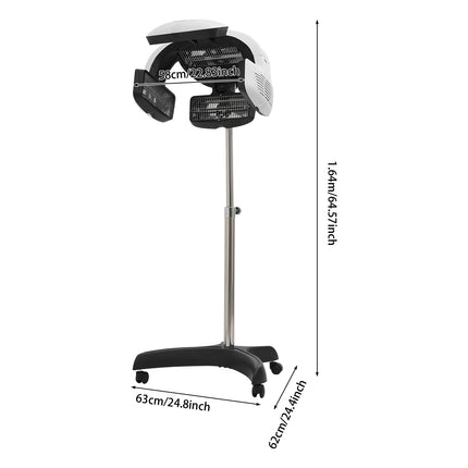 Professional Salon Hair Dryer for Perms (1500W), Freestanding Quartz Heating Styling Hood with LCD Display & Adjustable Height, Rolling Stand Perm Machine for Spa & Home Use