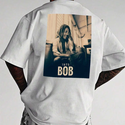 Men's all-season T-shirt with back print, Bob hip-hop rock singer design, high quality