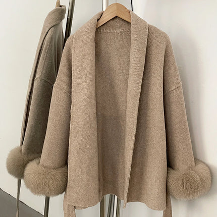 High End Double-sided Wool Strapping Real Wool Fur Coat Women's Removable Cuffs Fox Fur Temperament Cashmere Short Jacket