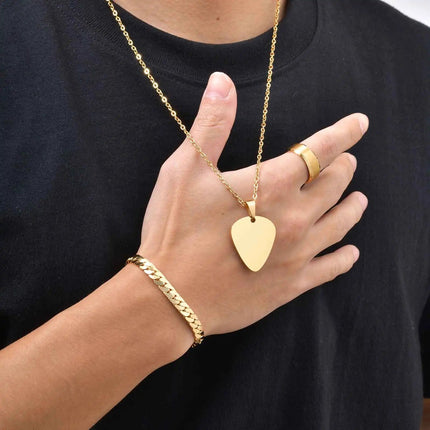 Set di 3 Pezzi: Collana con Ciondolo a Forma di Plettro per Uomo, Bracciale con Catena Cubana Piatta Stile Rock Punk, Set di Gioielli Classici da Uomo, Idea Regalo platinumshop