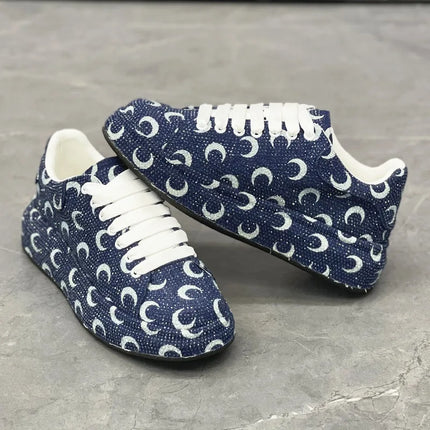 Luxury Designer Fashion Men's Blue Rhinestone Platform Lace Up Shoes Causal Flats Moccasins Male Rock Hip-hop Walking Sneakers