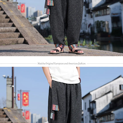 Pantaloni da uomo di alta qualità, casual, traspiranti, comodi, con elastico in vita, stile giapponese, vintage, alla moda, larghi, modello harem.