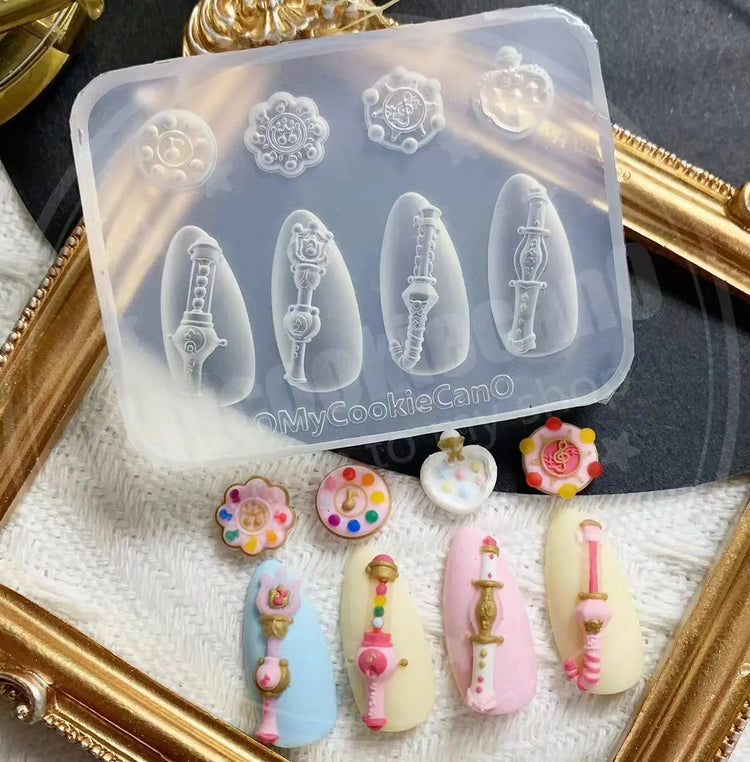 1pc Lace  Ice Cream  3D Acrylic Mold Tamagotchi Nail Art Decorations Candy Wing DIY Design Silicone  Nail Art  Nails  Mold
