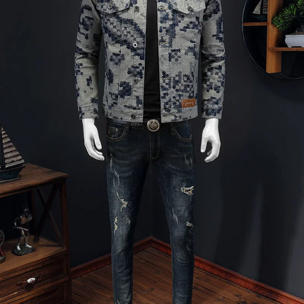 Brand Retro Denim Jacket for Men 2025 Spring Fashion Jacquard Casual Denim Jackets Social Hip-hop Streetwear Cowboy Coats