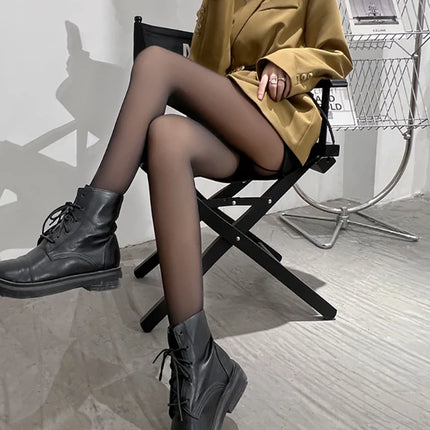 Leggings Termici in Pile Sexy Trasparenti Senza Cuciture a Vita Alta per Donna Calze Elastiche Calde Invernali