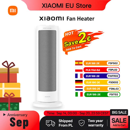 XIAOMI Fan Heater Compact Home Standing Quick-Heat Oscillating Electric Fan Heater with Thermostatic Control
