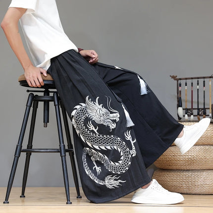 Pantaloni Larghi da Uomo Streetwear con Stampa Drago, Pantaloni Harem Casual, Pantaloni da Jogging Vintage, Nuovi Pantaloni Primaverili ed Estivi