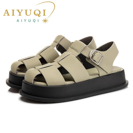 AIYUQI Women's Closed-Toe Sandals, New Summer 2026 Roman Sandals, Fashionable Woven Women's Thick-Soled Casual Shoes