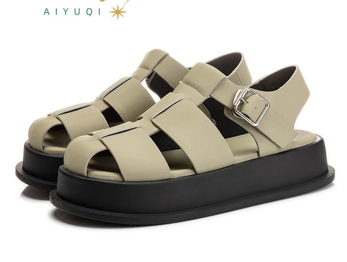 AIYUQI Women's Closed-Toe Sandals, New Summer 2026 Roman Sandals, Fashionable Woven Women's Thick-Soled Casual Shoes