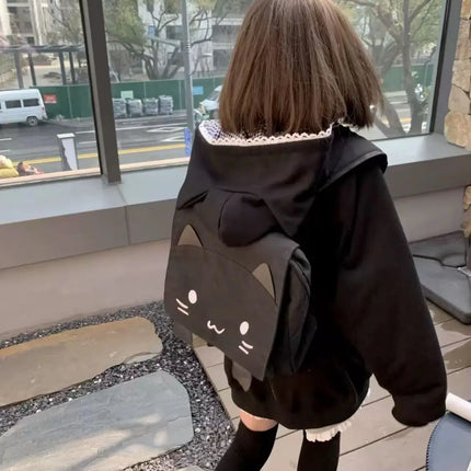 Zipper Hoodie Gothic Cartoon Kawaii Cat Ear Y2k Jacket Zip Up Thin Coat Spring Autumn Cute Core 2000s Clothes Fall Sweatshirts
