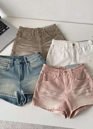 SINGREINY Pantaloncini in denim sfumato da donna, di alta qualità, estetici, casual, comodi, stile americano retrò, basici, da spiaggia