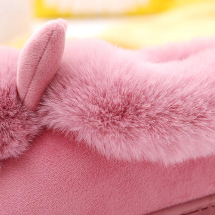 Thick Sole Winter Plush Slippers Cozy Faux Rabbit Fur Indoor House Shoes for Women & Men Couple Matching Slides with Closed Back