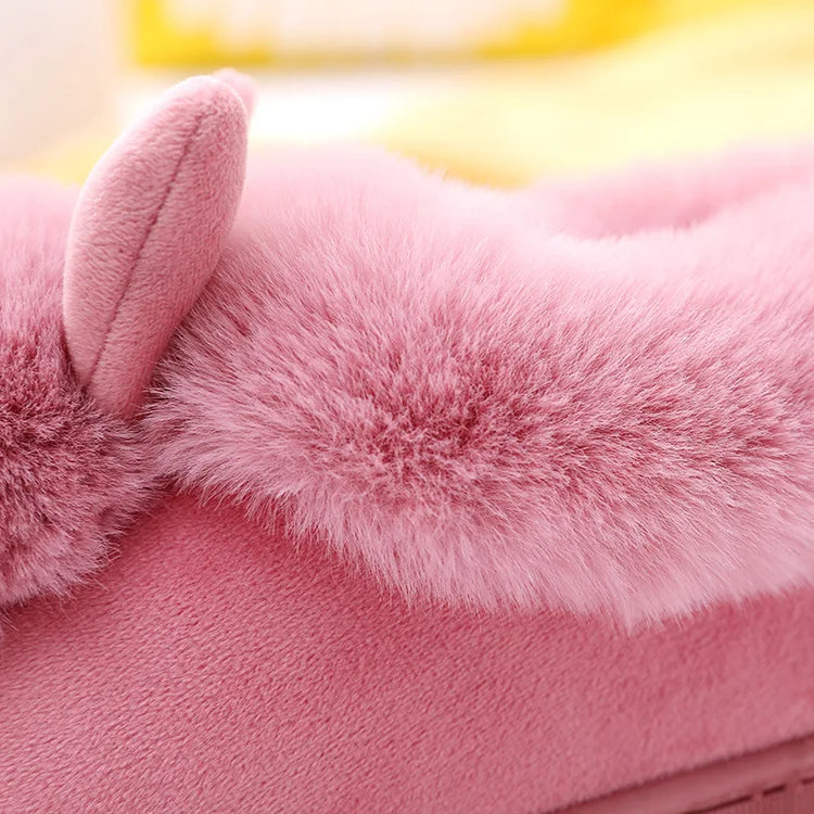 Thick Sole Winter Plush Slippers Cozy Faux Rabbit Fur Indoor House Shoes for Women & Men Couple Matching Slides with Closed Back